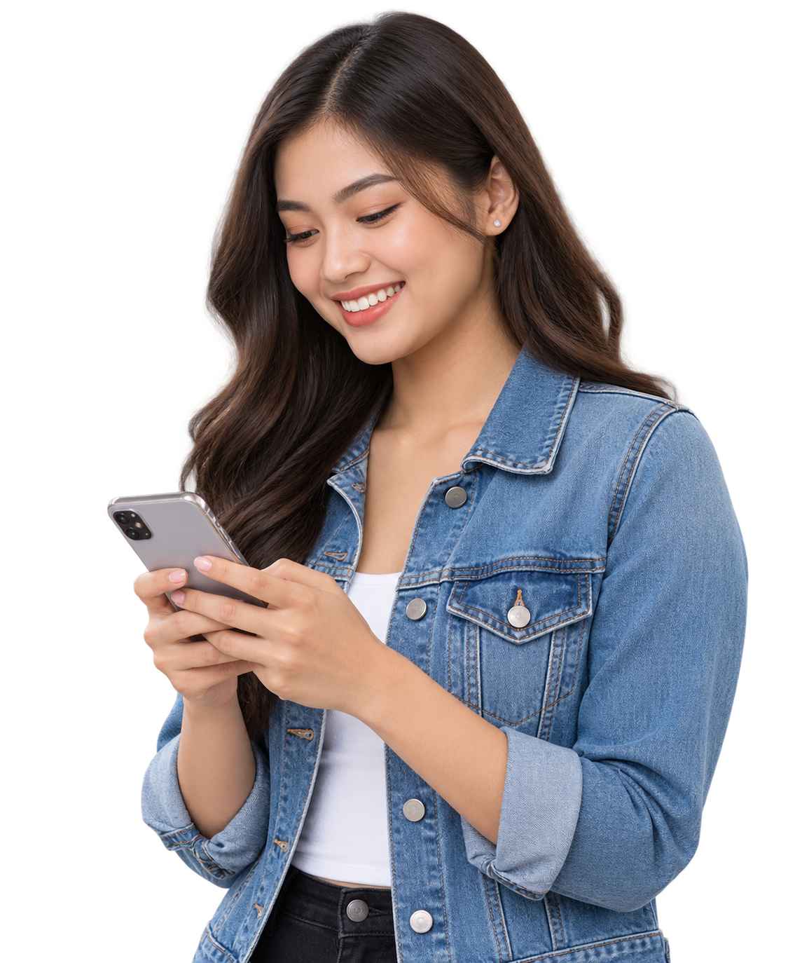 Filipina comparing loan options on her phone